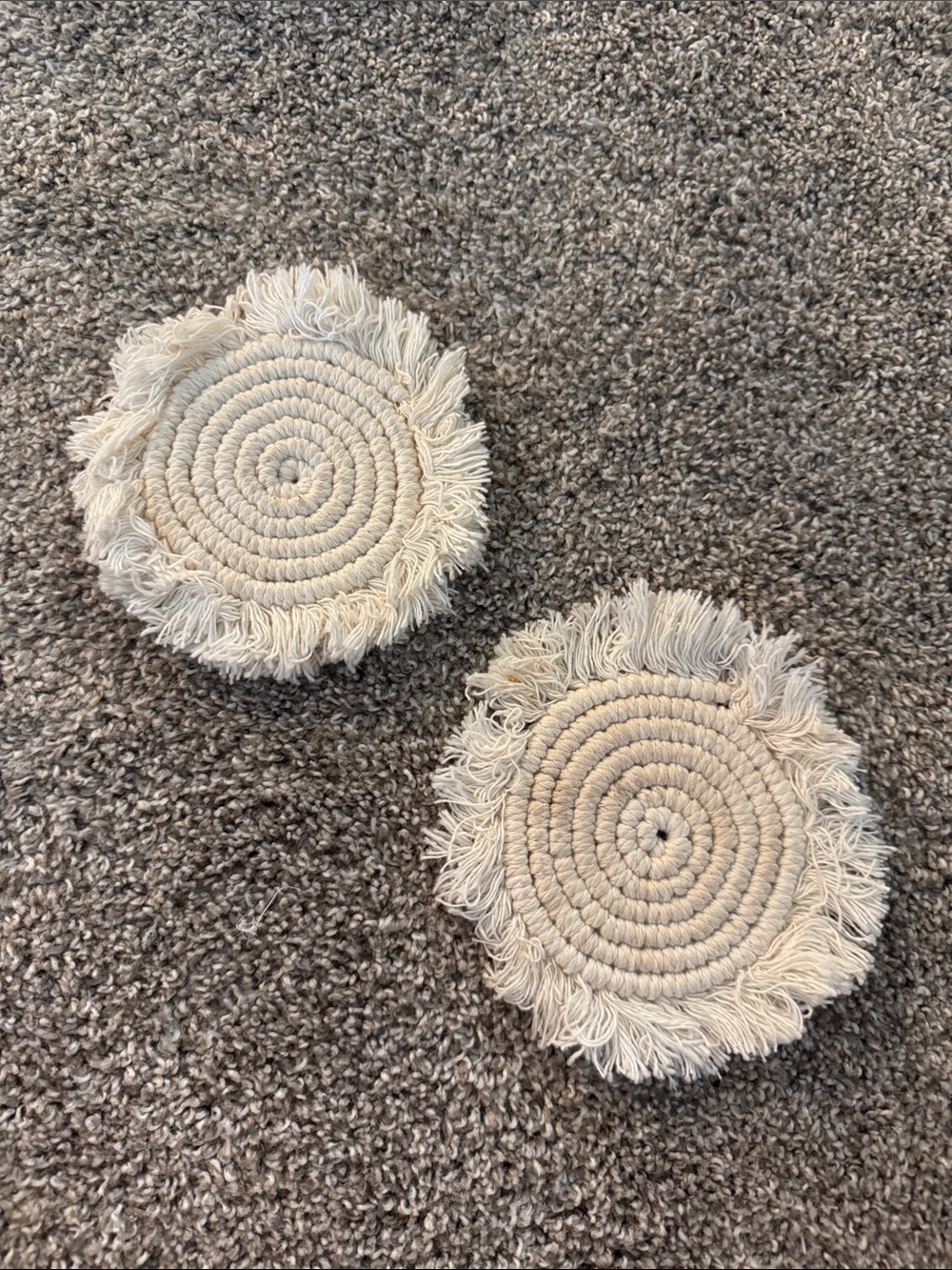 Handwoven Fringe Coasters — Natural Cotton (Set of 2)